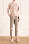 Women's cropped beige trousers with white inserts Cappellini - two side pockets, two back pockets. polyester, viscose, elastane. drawstring. Country of manufacture: Italy. Care: specialized cleaning - photo 2