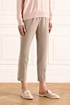 Cappellini Women's cropped beige trousers with white inserts - two side pockets, two back pockets. polyester, viscose, elastane. drawstring. Country of manufacture: Italy. Care: specialized cleaning - photo 3