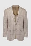 Corneliani Men's beige silk jacket - check pattern. 100% silk. two buttons. two inside, two side, chest pocket. Country of manufacture: Italy. Care: specialized cleaning - photo 1