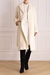 Alpaca and wool coat for women white Heresis - 52% alpaca, 48% wool. belt. two side pockets. Country of manufacture: Italy. Care: specialized cleaning - photo 2