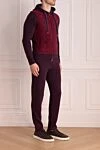 Cesare di Napoli Men's sports suit made of wool, viscose and cashmere, burgundy - Velvet front, contrast trim. Hood. 45% wool, 30% viscose, 25% cashmere. Closure: Zipper. Four side pockets. Country of manufacture: Italy. Care: specialized cleaning - photo 3