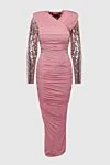 Tom Ford Pink viscose dress for women - hidden zipper. asymmetric stripes of fabric, sequins on the sleeves. 100% viscose. Country of manufacture: Italy. Care: specialized cleaning - photo 1