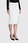 Tom Ford White wool skirt for women - lame, leather inserts. 96% wool, 4% elastane. zipper. Country of manufacture: Italy. Care: specialized cleaning - photo 3