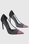 Tom Ford Women's black shoes with mesh and pink rhinestones on the toe - mesh surface, rhinestones on the toe. textile, leather. Heel height: 11 centimeters. Country of manufacture: Italy. Care: specialized cleaning - photo 3