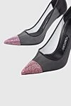 Tom Ford Women's black shoes with mesh and pink rhinestones on the toe - mesh surface, rhinestones on the toe. textile, leather. Heel height: 11 centimeters. Country of manufacture: Italy. Care: specialized cleaning - photo 5