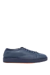 Santoni Blue leather snickers for men - fur lining. 100% genuine leather. lacing. height 2 cm. Country of manufacture: Italy. Care: specialized cleaning - photo 1