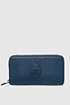 Billionaire Men's clutch bag made of genuine leather blue - Embossed brand logo. 100% leather. Closure: Zipper. 4 compartment. Country of manufacture: Italy. Care: specialized cleaning - photo 1