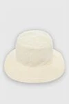 Khrisjoy White women's hat with fur and ties - fur. 100% cotton. Country of manufacture: Italy. Care: specialized cleaning - photo 1