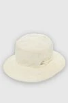 Khrisjoy White women's hat with fur and ties - fur. 100% cotton. Country of manufacture: Italy. Care: specialized cleaning - photo 3