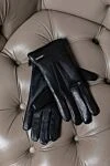 Black leather gloves for men Corneliani - logo. 100% genuine leather 100% natural fur. Country of manufacture: Italy. Care: specialized cleaning - photo 4