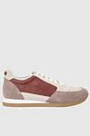 Peserico Women's sneakers in beige with burgundy shiny inserts. - contrasting inserts, contrasting sole. suede. lacing. Country of manufacture: Italy. Care: specialized cleaning - photo 1