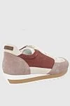 Women's sneakers in beige with burgundy shiny inserts. Peserico - contrasting inserts, contrasting sole. suede. lacing. Country of manufacture: Italy. Care: specialized cleaning - photo 4