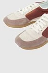 Peserico Women's sneakers in beige with burgundy shiny inserts. - contrasting inserts, contrasting sole. suede. lacing. Country of manufacture: Italy. Care: specialized cleaning - photo 5