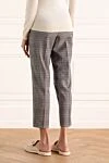 Women's gray checked woolen pants Peserico - checkered pattern. four pockets. 99% wool, 1% elastane. elastic belt. Country of manufacture: Italy. Care: specialized cleaning - photo 4