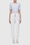 Lorena Antoniazzi Snow-white women's T-shirt with a shiny chain on the shoulder seams (markdown) - lame stripes. 38% cotton, 34% wool, 22% silk, 6% elastane. Country of manufacture: Italy. Care: specialized cleaning - photo 3