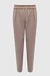 Lorena Antoniazzi Women's wool pants dark beige - Decoration: contrast stripe on the belt. two pockets. wool. drawstring. Country of manufacture: Italy. Care: specialized cleaning - photo 1