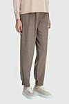 Lorena Antoniazzi Women's wool pants dark beige - Decoration: contrast stripe on the belt. two pockets. wool. drawstring. Country of manufacture: Italy. Care: specialized cleaning - photo 3