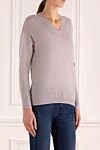 Lorena Antoniazzi Cashmere jumper gray for women - V-neck. 100% cashmere. Country of manufacture: Italy. Care: specialized cleaning - photo 3