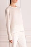 Lorena Antoniazzi White jumper for women - lame strips. 59% silk, 36% wool, 4% viscose, 1% polyester. Country of manufacture: Italy. Care: specialized cleaning - photo 3