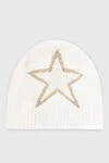 Lorena Antoniazzi White women's hat with beige star - star. 83% cashmere, 13% viscose, 4% polyester. Country of manufacture: Italy. Care: specialized cleaning - photo 1