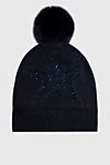 Lorena Antoniazzi Black women's hat with a large pompom and a star in sequins - pompon, Star. 64% wool, 13% silk, 7% cashmere, 15% mohair. Country of manufacture: Italy. Care: specialized cleaning - photo 1