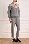 Panicale Men's sports suit made of cotton and elastane, gray - Contrast pattern, contrast cuffs. Hood. 89% cotton, 11% elastane. Closure: Drawstring, zipper. Four side pockets. Country of manufacture: Italy. Care: specialized cleaning - photo 3