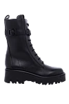 Valentino Women's high black leather boots with a strap and logo - strap with buckle. leather. Sole height: 2 centimeters. lacing. Country of manufacture: Italy. Care: specialized cleaning - photo 1