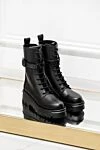 Women's high black leather boots with a strap and logo Valentino - strap with buckle. leather. Sole height: 2 centimeters. lacing. Country of manufacture: Italy. Care: specialized cleaning - photo 6