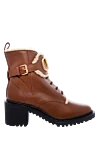 Valentino Women's brown boots made of leather and fur with a logo - Decoration: strap with buckle and logo. leather, fur. Sole height: 2 centimeters. lacing. Country of manufacture: Italy. Care: specialized cleaning - photo 1