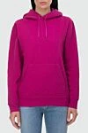 Saint Laurent Pink cotton hoodie for women - hood, drawstring closure, side pockets. 100% cotton. Country of manufacture: Italy. Care: specialized cleaning - photo 3