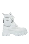 Prada Women's white boots with a logo pouch - bag with logo, stitching. leather. Sole height: 3 centimeters. lacing. Country of manufacture: Italy. Care: specialized cleaning - photo 1