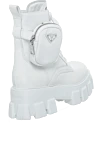 Women's white boots with a logo pouch Prada - bag with logo, stitching. leather. Sole height: 3 centimeters. lacing. Country of manufacture: Italy. Care: specialized cleaning - photo 4