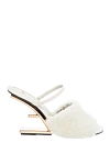 Fendi Women's white sandals with fur and heel in the shape of the letter F - original design. genuine leather. buckle. Country of manufacture: Italy. Care: specialized cleaning - photo 1