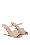 Fendi Beige women's sandals with F-shaped heel - Golden plated. 100% Genuine Leather. Installation: Genuine Leather. Buckle. Heel height: 8.5 cm. Country of manufacture: Italy. Care: specialized cleaning - photo 3