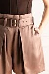 Fendi Brown viscose shorts for women - belt with a buckle, clasps. two pockets. 100% viscose. zipper. Country of manufacture: Italy. Care: specialized cleaning - photo 5