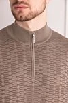Stefano Ricci Тройер из кашемира и шелка бежевый мужской - Контрастные вставки, узор ромбы. 60% кашемир, 40% шёлк. Молния. Страна производитель: Италия. Уход: специализированная чистка - фото 5