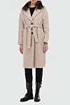 Peserico Beige wool and polyamide coat for women - fur. 31% polyamide, 69% wool. Closure: buttons. two side pockets. Country of manufacture: Italy. Care: specialized cleaning - photo 3