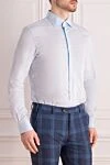 Brioni Рубашка з бавовни блакитна чоловіча - 100% бавовна. гудзики. Країна виробник: Италия. Догляд: спеціалізоване чищення - фото 3