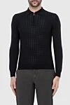 Zilli Long Sleeve Polo in Silk and Cashmere black for men - Pied de bullet pattern. Long sleeve. 60% cashmere, 40% silk. Closure: Zipper. Country of manufacture: Italy. Care: specialized cleaning - photo 3