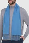 Шарф из кашемира голубой мужской Stefano Ricci - бахрома, логотип из кожи крокодила. 100% кашемир. Страна производитель: Италия. Уход: специализированная чистка - фото 2