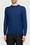 Dalmine Wool, silk and cashmere jumper blue for men - Decor: Knit, geometric pattern. Composition: 70% wool, 20% silk, 10% cashmere. Country of manufacture: Italy. Care: specialized cleaning - photo 3