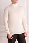 Gran Sasso Men's jumper with a high stand-up collar made of wool white - High collar stand. 100% wool. Country of manufacture: Italy. Care: specialized cleaning - photo 3