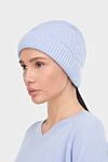 Blue cashmere hat for women with a ribbed design Gran Sasso - 100% cashmere. Country of manufacture: Italy. Care: specialized cleaning - photo 2