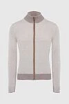 Gran Sasso Men's cardigan made of wool, cashmere and viscose, beige - Contrast trim. High collar. 80% wool, 10% cashmere, 10% viscose. Closure: Zipper. Country of manufacture: Italy. Care: specialized cleaning - photo 1