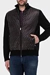 Zilli Men's cardigan made of cashmere, natural fur and genuine leather, black - Decor: Leather inserts, contrasting trim. Composition: 100% cashmere, 100% real fur, 100% real leather. Closure: Zipper. Country of manufacture: Italy. Care: specialized cleaning - photo 3