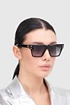 Black rectangular sunglasses for sun protection for women Balmain - acetate. Dark. Country of manufacture: Italy. Care: specialized cleaning - photo 2