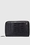 Tardini Men's alligator leather clutch bag in black - Textured leather, metallic brand logo. 100% alligator skin. Closure: Zipper. Two compartments. Country of manufacture: Italy. Care: specialized cleaning - photo 1