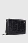 Tardini Men's alligator leather clutch bag in black - Textured leather, metallic brand logo. 100% alligator skin. Closure: Zipper. Two compartments. Country of manufacture: Italy. Care: specialized cleaning - photo 3