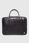 Tardini Black leather briefcase for men - textured leather, logo. 100% crocodile skin. Fastener: zipper. Country of manufacture: Italy. Care: specialized cleaning - photo 1