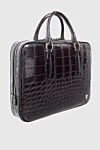 Tardini Black leather briefcase for men - textured leather, logo. 100% crocodile skin. Fastener: zipper. Country of manufacture: Italy. Care: specialized cleaning - photo 3